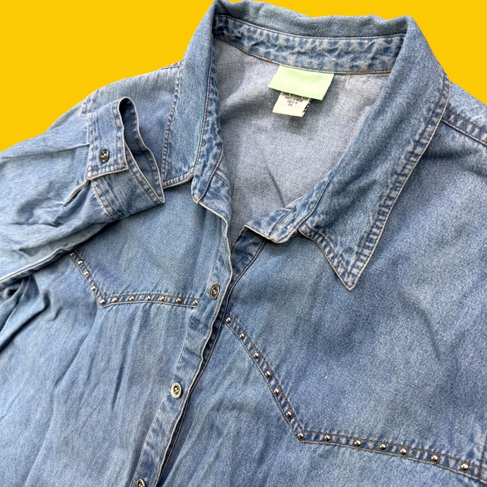220 Hickory Denim Shirt Women 2XL Blue‎ Studded Western Yoke Casual Classic Top
